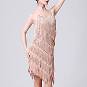 preiswerte Übungsbekleidung-Latein-Tanz Kleid Pure Farbe Farbaufsatz Pailetten Damen Leistung Ausbildung Ärmellos Hoch Polyester