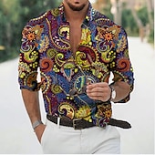 preiswerte Ethnisches Muster-Herren Blumen Hemd Knopfhemd Langarm Modisch Designer Brautkleider schlicht Täglich Festtage Ausgehen Frühling Sommer Umlegekragen 3D-Druck Button-Down Weiß Gelb Violett Purpur
