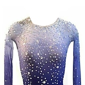 cheap Figure Skating Dresses-Figure Skating Dress Women&#039;s Girls&#039; Ice Skating Dress Blue Stretchy Training Competition Skating Wear Thermal Warm Crystal / Rhinestone Long Sleeve Ice Skating Figure Skating