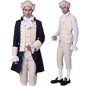 economico Outfit-set con camicia gilet trench pantaloni parrucca coloniale 2*berretti per parrucca abito vittoriano da uomo alexander hamilto retro vintage rococò 17th secolo costume cosplay halloween masquerade