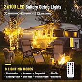 abordables Guirlandes lumineuses à piles-Halloween Noël boîte à piles étanche guirlande lumineuse 8 fonctions télécommande intérieure et extérieure cour jardin décoration de mariage lumière 4m-30leds/6.5m-50leds/10m-100leds