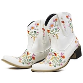 abordables Cowboy y botas occidentales-Botas vaqueras occidentales vintage para mujer: botines de piel sintética con bordados florales para uso informal y festivo