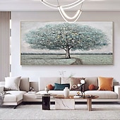 cheap Floral/Botanical Paintings-Handmade Hand Painted Oil Painting Wall Art Huge Green Oil Painting of Happy Tree Symbolizing Vibrancy and Vitality Decor Rolled Canvas No Frame Unstretched