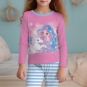 cheap Girl&#039;s 3D Cartoon-Girls&#039; 3D Rainbow Unicorn Pajama Sets Long Sleeve 3D Print Fall Winter Active Fashion Cute Kids 4 years+ Crew Neck Home Causal Indoor Regular Fit