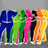 cheap Women&#039;s Tracksuit-Women&#039;s Tracksuit Sweatsuit 2 Piece Athletic Winter Long Sleeve Thermal Warm Breathable Soft Fitness Running Jogging Sportswear Activewear Striped Black Yellow Light Green