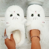 ieftine Flip-Flops de Damă-papuci de pisică de pluș pentru femei - papuci confortabili de interior cu blană, cu urechi drăguțe și broderie pentru îmbrăcăminte de iarnă acasă