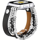 baratos Pulseiras de Apple Watch-Compatível com Pulseira Apple Watch 38mm 40mm 41mm 42mm 44mm 45mm 49mm Feminino Purpurina Couro PU Contas pulseira de substituição para iwatch Ultra 2 Series 9 8 7 SE 6 5 4 3 2 1