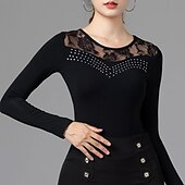 preiswerte Kleidung für lateinamerikanische Tänze-Latein-Tanz Für den Ballsaal oben Spitze Pure Farbe Farbaufsatz Damen Leistung Ausbildung Langarm Hoch Polyester