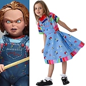 cheap Couple &amp; Group Costumes-Chucky Scary Doll Outfits 2 PCS Halloween Group Family Costumes Boys Girls&#039; Movie Cosplay Costume Halloween Carnival Children&#039;s Day