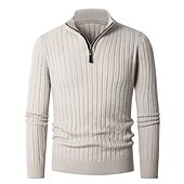cheap Men&#039;s Pullover Sweater-Men&#039;s Pullover Sweater Jumper Quarter Zip Pullover Sweater Jumper Ribbed Knit Regular Knit Plain Quarter Zip Modern Contemporary Work Daily Wear Clothing Apparel Fall &amp; Winter Black White M L XL