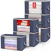 cheap Clothing &amp; Closet Storage-6pcs Clothes Comforter Storage Bags 90L Large Capacity Clothing Organizers with Reinforced Handles Thick Breathable Fabric Foldable Underbed Containers for Bedding Comforter Blank