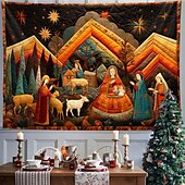 お買い得  クリスマスタペストリーぶら下げ-クリスマスの飾り、キリスト降誕のシーン、イエスの洗礼、吊り下げタペストリー、キルティングパターン、壁アート、クリスマス、大きなタペストリー、壁画、装飾、写真、背景、ブランケット、カーテン、自宅、寝室、リビングルームの装飾