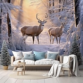 Winter Wonderland Hanging Tapestry Wall Art Large Tapestry Mural Decor Photograph Backdrop Blanket Curtain Home Bedroom Living Room Decoration Snow Reindeer 29