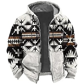 baratos moletons 3d masculinos-Homens Tribal Estampas Abstratas Moletom Moletons Moletom com zíper Manga Longa Moletom com capuz Com Capuz Esportes Impressão 3D Feriado Férias Streetwear Azul Verde Bolsos Imprimir Primavera