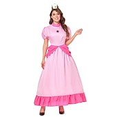  Cosplay-kostym prinsessan Peach Super Bros Cosplay Vuxna Dam Karnival Maskerad Mardi Gras Karnival Halloween Prestanda Klä ut