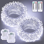 abordables Guirlandes lumineuses à piles-Halloween Noël boîte à piles étanche guirlande lumineuse 8 fonctions télécommande intérieure et extérieure cour jardin décoration de mariage lumière 4m-30leds/6.5m-50leds/10m-100leds