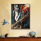 preiswerte Gemälde mit Menschen-Handgefertigtes Jazz-Figurengemälde, modernes, feines Kunstwerk, die neueste Hoteldekoration, handgemaltes Musiker-Jazzspieler-Ölgemälde, Wandkunst, Studio-Dekor, Geschenk für Dekor, gerollte Leinwand
