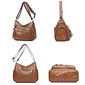 levne Tašky přes rameno-dámská vintage crossbody kabelka z umělé kůže s mnoha kapsami na zip – ležérní kabelka přes rameno pro každodenní nošení