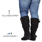 levne Slouch Boots-dámské široké boty do lýtek se skrytou kapsou – pohodlný široký šířkový štíhlý design s akcenty na přezku