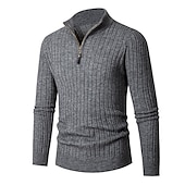 cheap Men&#039;s Pullover Sweater-Men&#039;s Pullover Sweater Jumper Quarter Zip Pullover Sweater Jumper Ribbed Knit Regular Knit Plain Quarter Zip Modern Contemporary Work Daily Wear Clothing Apparel Fall &amp; Winter Black White M L XL
