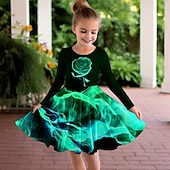 cheap 3D Flower Dress-Girls&#039; 3D Rose Dress Long Sleeve 3D Print Fall Winter Vacation Sports &amp; Outdoor Daily Cute Casual Beautiful Kids 3-12 Years Casual Dress A Line Dress Above Knee Regular Fit