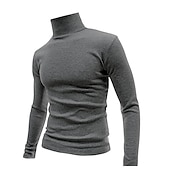 preiswerte Basic-T-Shirts-Herren T Shirt T-Shirt Langarmshirt Langarm Rollkragen Frühling &amp; Herbst Einfach Mode Designer Basic Urlaub Straße Ausgehen Wein Aprikose Dunkelgrau Top T-Shirt für Herren