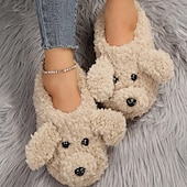 economico Ciabatte e infradito da donna-graziose pantofole in pile con faccia di cane per donna – calde e comode scarpe da interno con un design di cucciolo di peluche