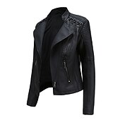 abordables Vestes en simili cuir-Veste en simili cuir pour femme veste de motard automne imperméable coupe-vent manteau hiver fermeture éclair revers vêtements d&#039;extérieur modernes à manches longues vacances causales