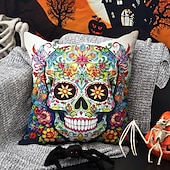 levne Halloween ložnice-Halloweenský povlak na polštář z obou stran 1ks lebka den mrtvých měkký dekorativní čtvercový potah na polštář povlak na polštář pro ložnici obývací pokoj pohovku židli dekorace