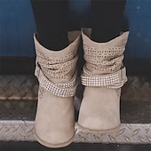 olcso Slouch Boots-női, szürke, domború bokacsizma szegecses pántokkal és kivágott dizájnnal – tökéletes alkalmi és bohó-sikkes ruhákhoz