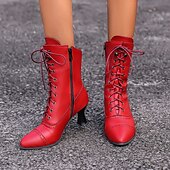 cheap 1930s-Women&#039;s Victorian Lace-Up Ankle Boots – Retro Faux Leather Heeled Boots for Cosplay, Parties, and Daily Wear