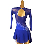 ieftine Rochii de patinaj artistic-Rochie de Patinaj Artistic Pentru femei Fete Πατινάζ στο πάγο Rochii Negru Bleumarin Peteci Deschide Înapoi Plasă Înaltă Elasticitate Antrenament Competiție Ținută Patinaj Clasic Manșon Lung Patinaj
