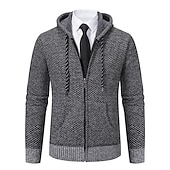お買い得  メンズカーディガンセーター-男性用 カーディガンセーター ジップセーター 秋のセーター リブ ニット レギュラー ポケット ニット 平織り フード付き ウォームアップ 現代コンテンポラリー デイリーウェア お出かけ 衣類 冬 ワインレッド ブルー S M L