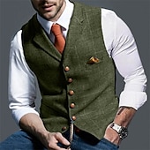 economico Abiti casual-Per uomo Retrò vintage Gilè A spina di pesce Taglio sartoriale Dentellato Monopetto - più bottoni Blu Verde Cachi 2023