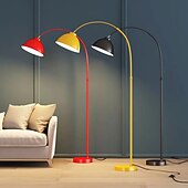 رخيصةأون مصباح أرضي LED-مصباح أرضي مقبب معدني لغرفة المعيشة، 1 لمبة معكرون واقفة، ضوء أرضي حديث للقراءة في المكتب مع ذراع قضيب قابل للتعديل 110-240 فولت