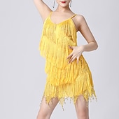 abordables Vestidos de Práctica-Baile Latino Vestido Borla Color Puro Corte Mujer Rendimiento Entrenamiento Sin Mangas Cintura Alta Poliéster