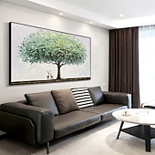 cheap Floral/Botanical Paintings-Handmade Hand Painted Oil Painting Wall Art Huge Green Oil Painting of Happy Tree Symbolizing Vibrancy and Vitality Decor Rolled Canvas No Frame Unstretched