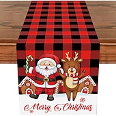 baratos Decoração de Natal-corredor de mesa vermelho, decoração de mesa sazonal em estilo fazenda de férias de inverno