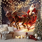 billige hengende juleteppe-juledekorasjoner nisse slede hengende billedvev veggkunst jul stor billedvev veggmaleri dekor fotografi bakteppe teppe gardin hjem soverom stue dekorasjon