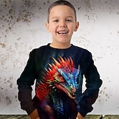 billiga Pojkens 3D-djur-Pojkar 3D Grafisk Djur Dinosaurie Tröja Långärmad 3D-tryck Sommar Höst Mode Streetwear Häftig Barn 3-12 år 4-12 år Utomhus Ledigt Dagligen Normal