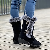 abordables Bottes de neige et d&#039;hiver-Femme Bottes Bottes de neige Chaussures en daim Bottes d&#039;hiver Extérieur Couleur unie Doublé en Polaire Bottes mi-mollet Boucle Hauteur de semelle compensée Bout rond Rétro Vintage Pluche Classique