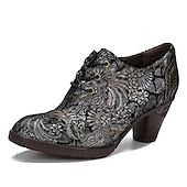 olcso 1930-as évek-Edward-korabeli ihletésű vintage jacquard fűzős bőr bokacsizma vastag sarokkal, retró virágmintás rövid csizma nőknek