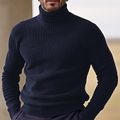 abordables Pull col rond-Homme Chandails de Noël Pull à col roulé Pull Pullover A côtes Tricoter Tricoté Plein Col Roulé Garder au chaud Décontractées Extérieur Usage quotidien Vêtement Tenue Automne hiver Noir Jaune S M L