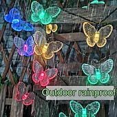 abordables Guirlandes solaires-Guirlande lumineuse solaire en forme de papillon, imperméable, éclairage d&#039;extérieur, luminaire de jardin, 5m, 20led, 6.5m, 30led, 8 modes d&#039;éclairage, noël, nouvel an, fête de mariage, vacances,