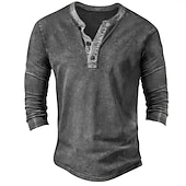 olcso Alkalmi Henley póló-Férfi Gombos póló Póló Henley ing Tee Top Hosszú ujj Henley Tavasz &amp; Ősz Színes Divat Dizájn Alap Vakáció Utca Alkalmi Sötétkék Lóhere Kávé Férfi felső póló