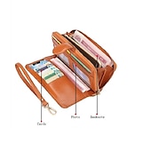 cheap Wallets-Women&#039;s RFID Blocking Faux Leather Wallet - Multi-Compartment Zipper Clutch with Card Slots, Phone Holder, and Wristlet Strap for Travel and Everyday Use