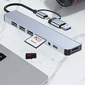 olcso USB-elosztók-8 az 1-ben usb hub, kettős célú hub usb-vel &amp; c típusú interfészek 8 portos usb c hub usb 3.0 usb 2.0 micro sd/tf kártyaolvasó mikrofonnal/hanggal &amp; egyéb interfészek