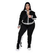 cheap Women&#039;s Tracksuit-Women&#039;s Tracksuit Sweatsuit 2 Piece Athletic Winter Long Sleeve Thermal Warm Breathable Soft Fitness Running Jogging Sportswear Activewear Striped Black Yellow Light Green