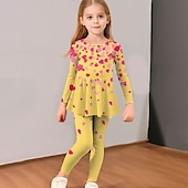 cheap Girl&#039;s 3D Vision &amp; Shining-Girls&#039; 3D Heart T-shirt &amp; Legging Ruffle Dress Set Long Sleeve 3D Print Fall Winter Active Fashion Daily Kids 3-12 Years Outdoor Vacation Date Regular Fit
