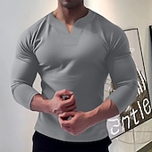 preiswerte Basic-T-Shirts-Herren T Shirt T-Shirt Langarmshirt Langarm V Ausschnitt Frühling &amp; Herbst Einfach Mode Designer Basic Urlaub Straße Ausgehen Schwarz Weiß Marineblau Top T-Shirt für Herren